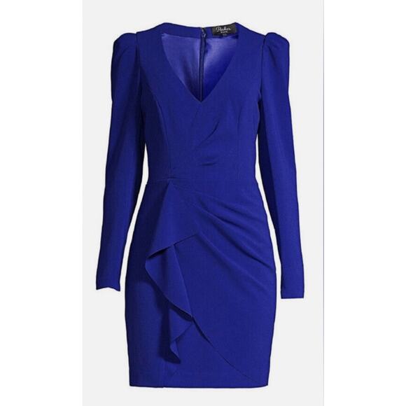 Parker Black Label Clinton Cobalt Blue Ruffle Fitted Sheath Mini Dress Size 2 - Picture 1 of 11